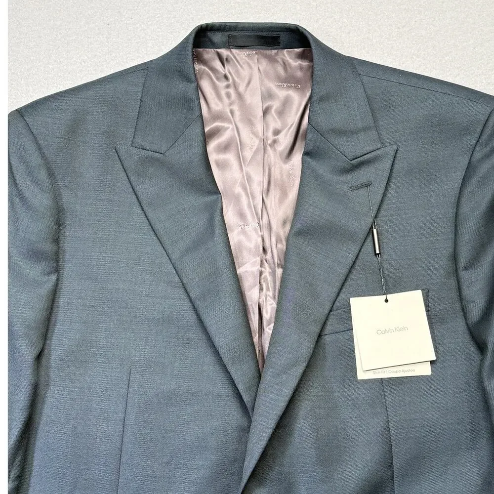 Calvin Klein Men's Slim Fit Wool Blend Suit Jacket Navy 46R $450